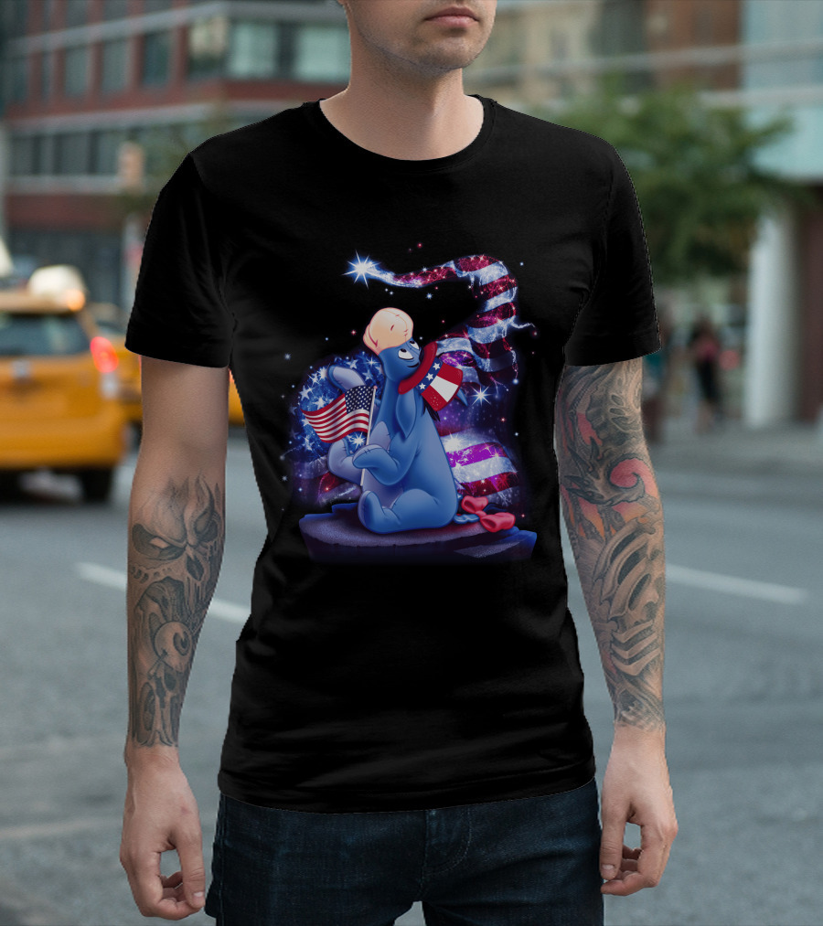 Eeyore Bling July American Flag Celebration with Patriotic Stars and Sparkle T-Shirt