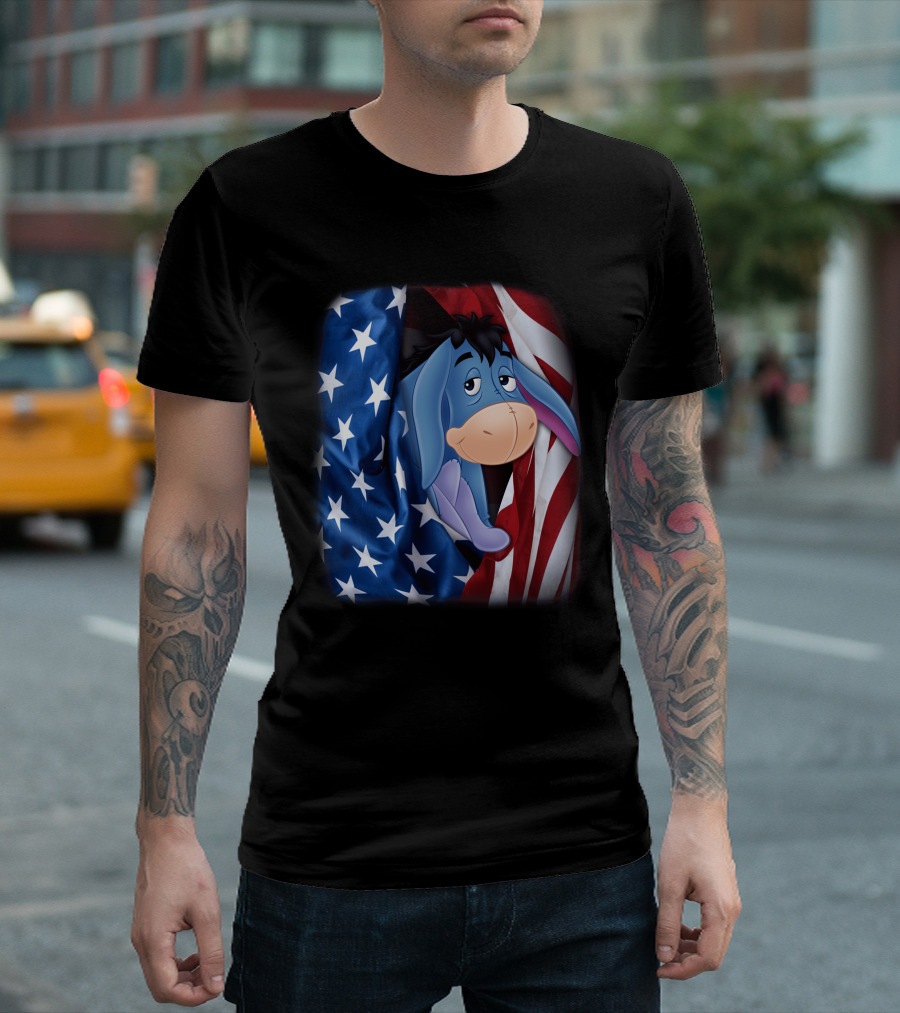 Eeyore American Flag Stars And Stripes Fourth Of July T-Shirt