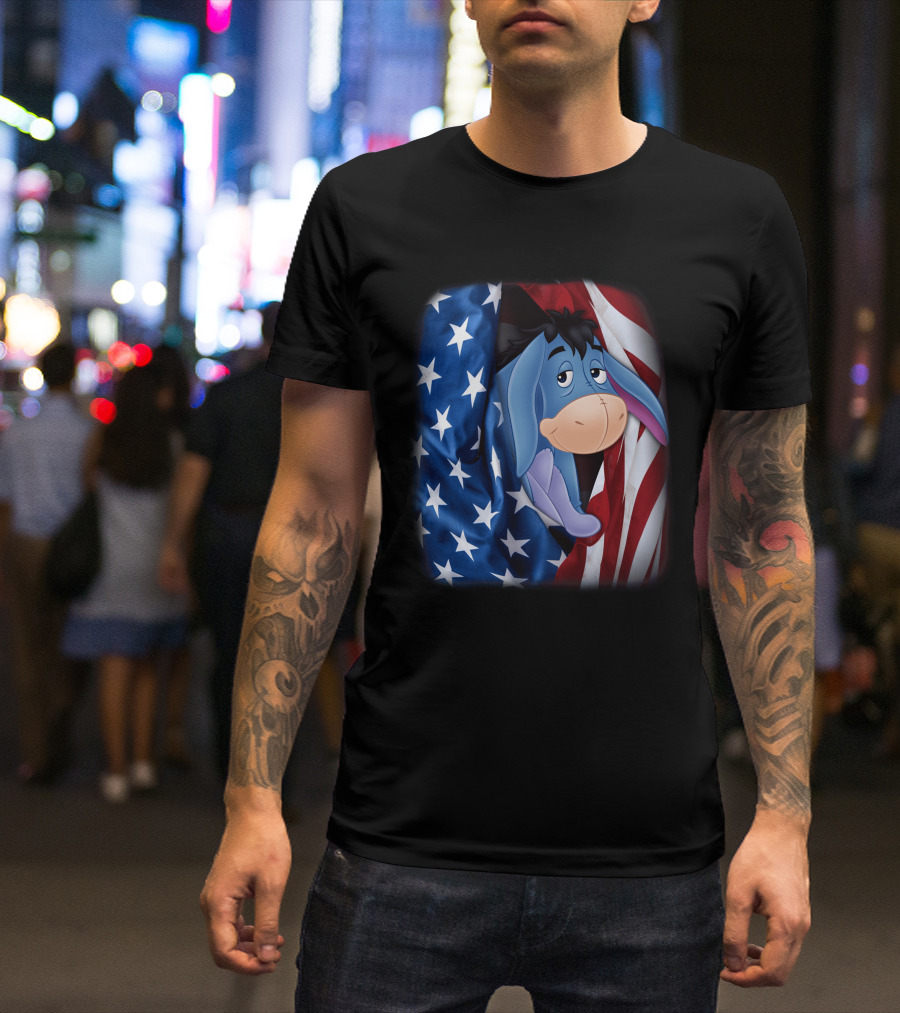 Eeyore American Flag Stars And Stripes Fourth Of July T-Shirt
