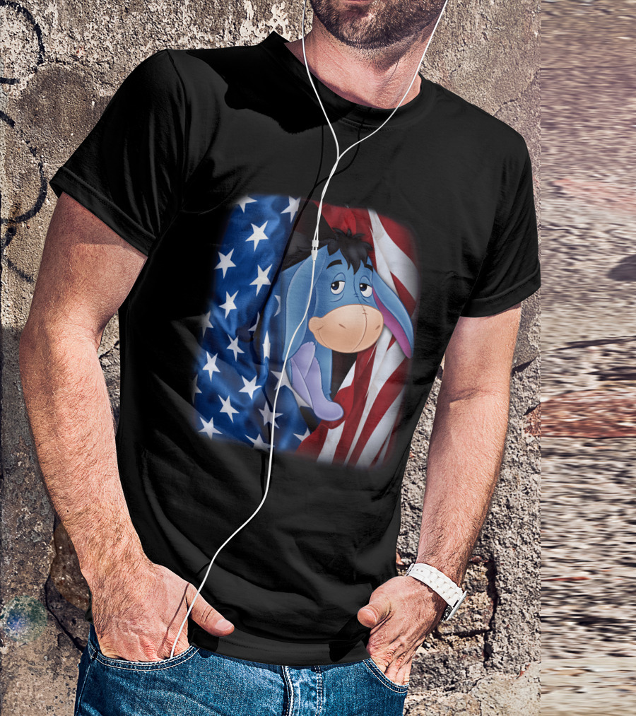 Eeyore American Flag Stars And Stripes Fourth Of July T-Shirt