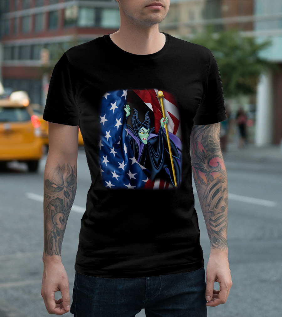 Maleficent Holding Scepter with American Flag Fourth of July T-Shirt