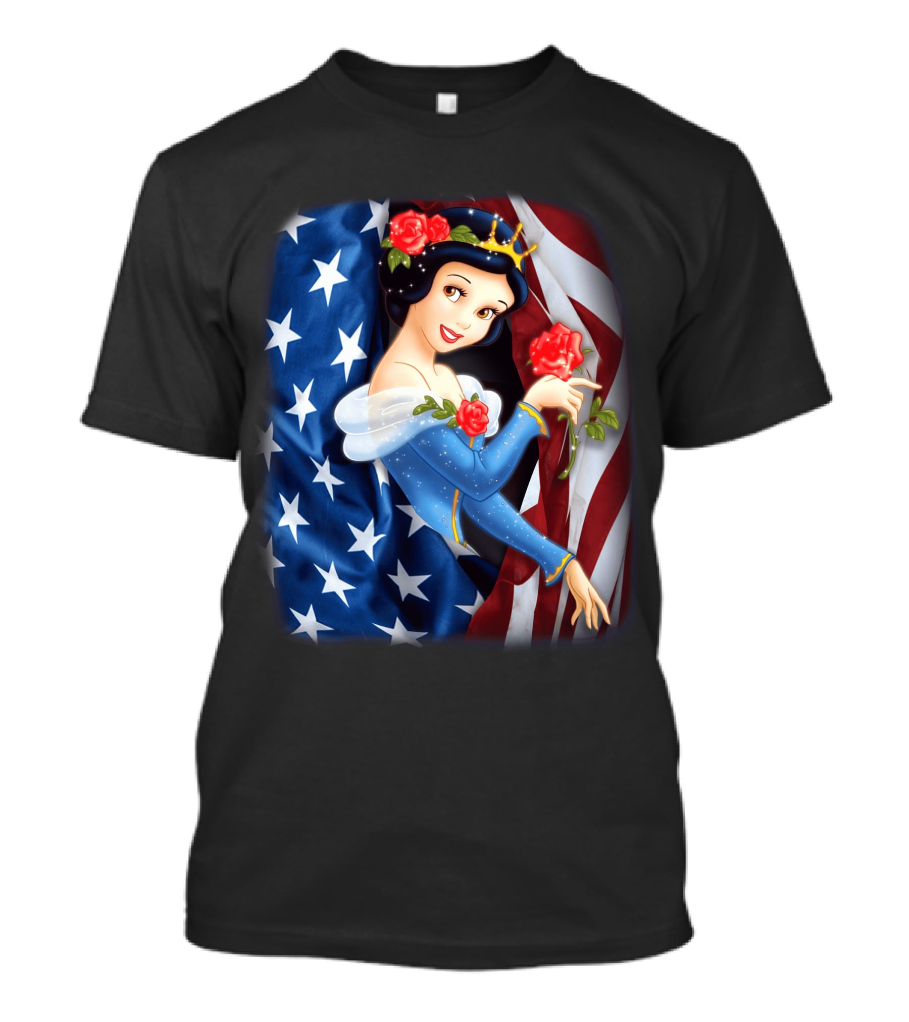 Snow White American Flag Red Rose Fourth Of July T-Shirt