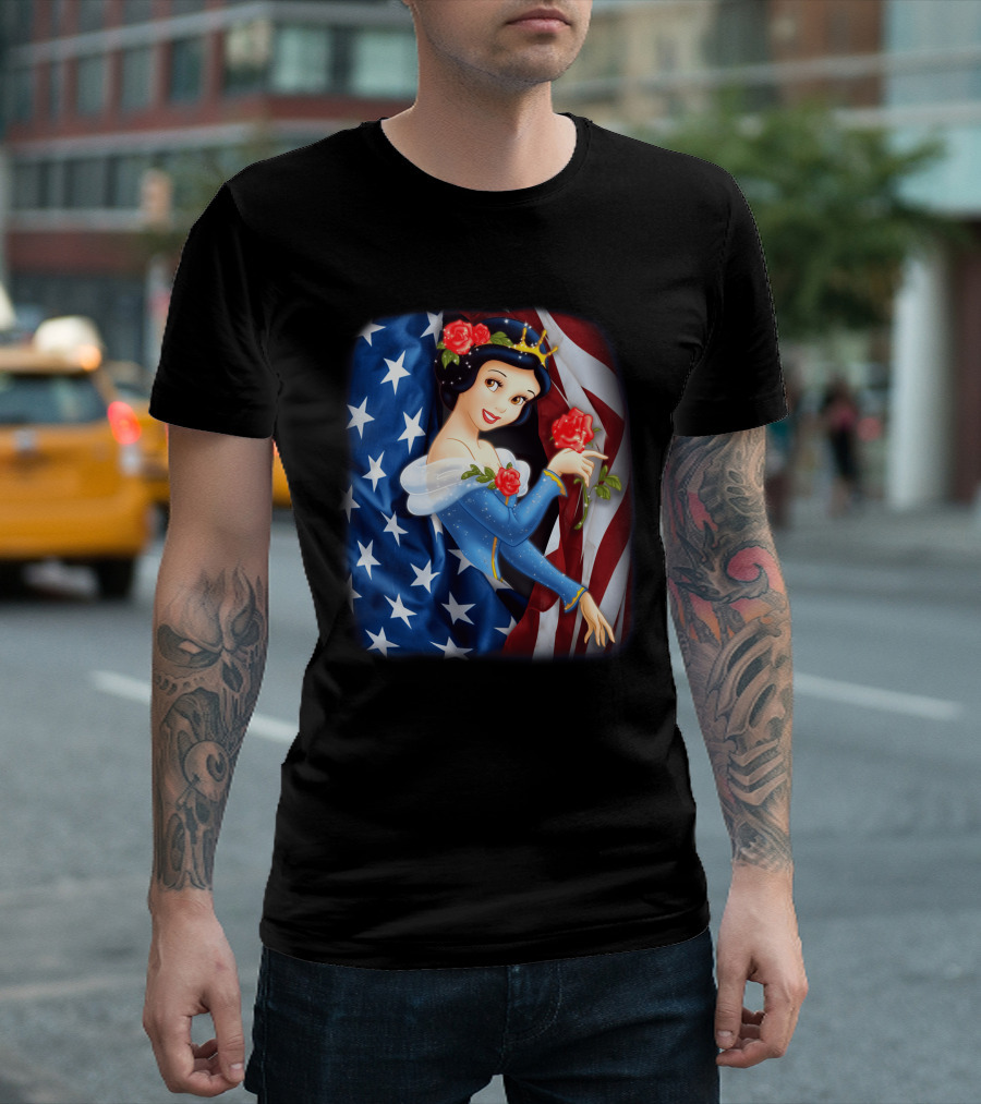 Snow White American Flag Red Rose Fourth Of July T-Shirt