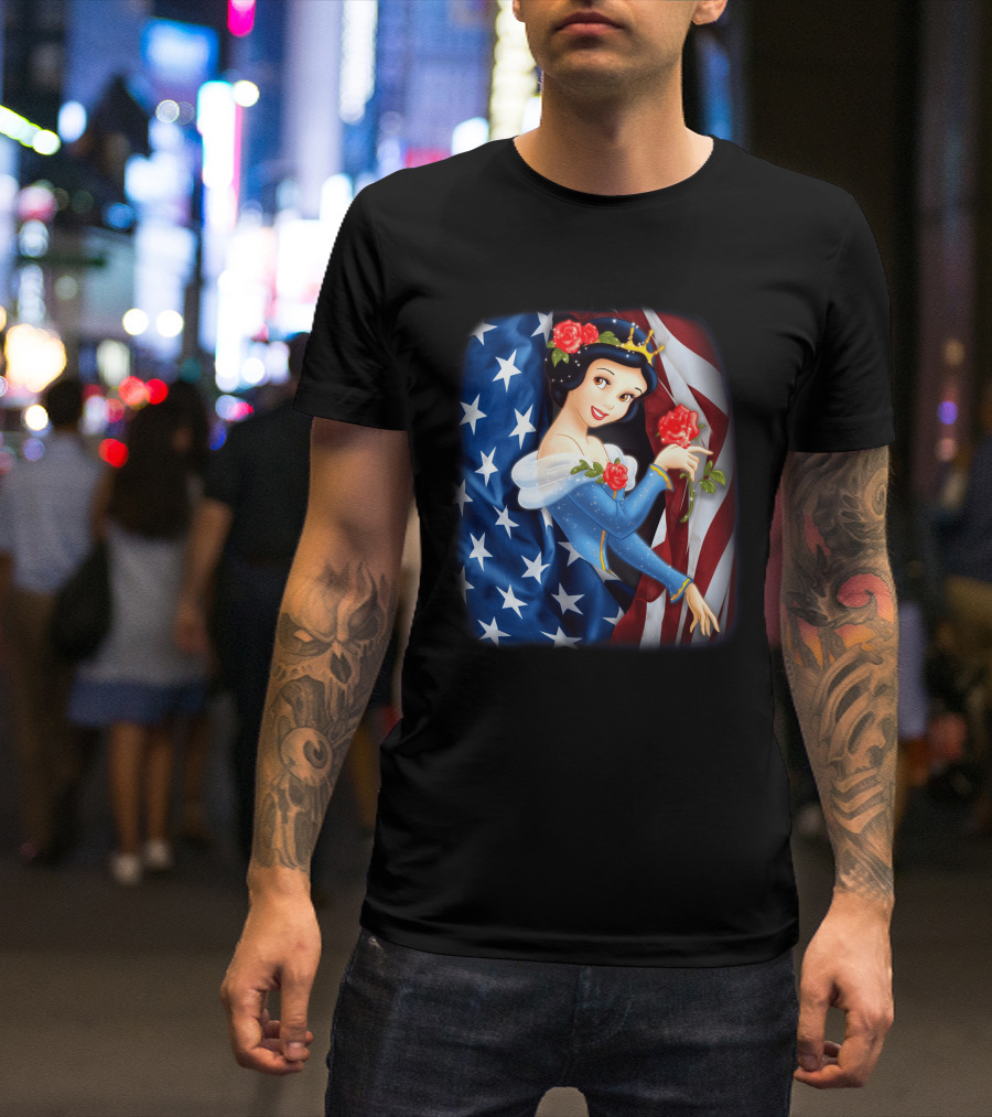 Snow White American Flag Red Rose Fourth Of July T-Shirt
