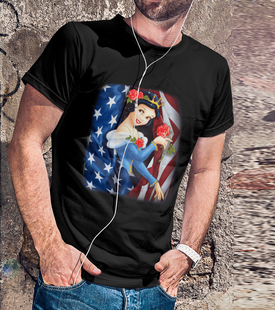Snow White American Flag Red Rose Fourth Of July T-Shirt