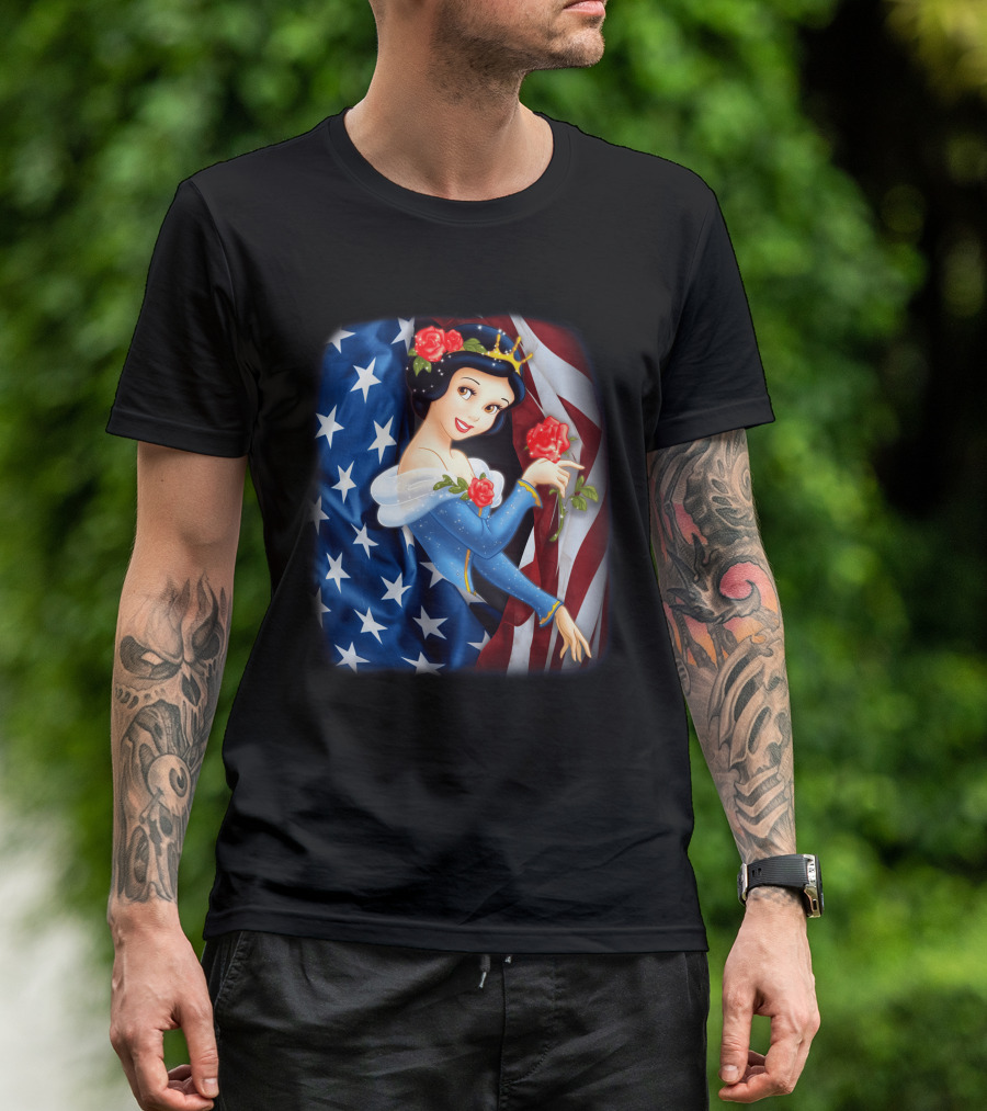 Snow White American Flag Red Rose Fourth Of July T-Shirt