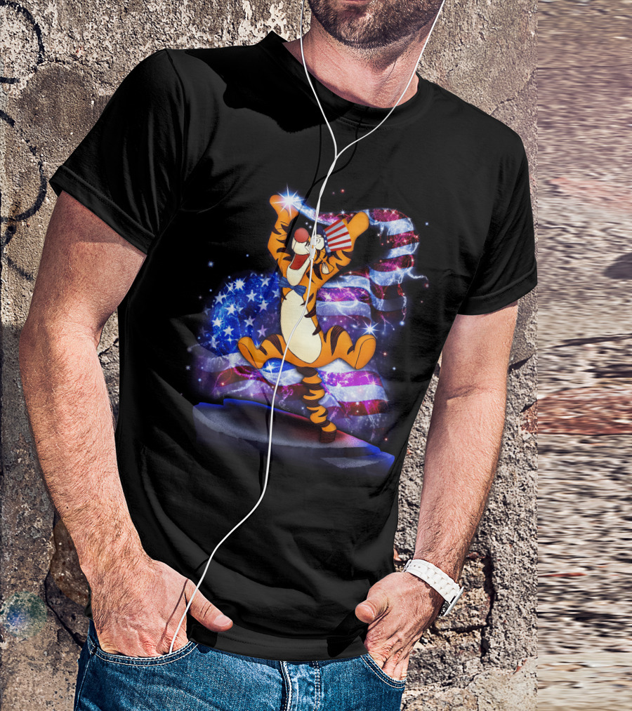 Tigger Bling Fourth Of July Celebration With Sparkling American Flag T-Shirt