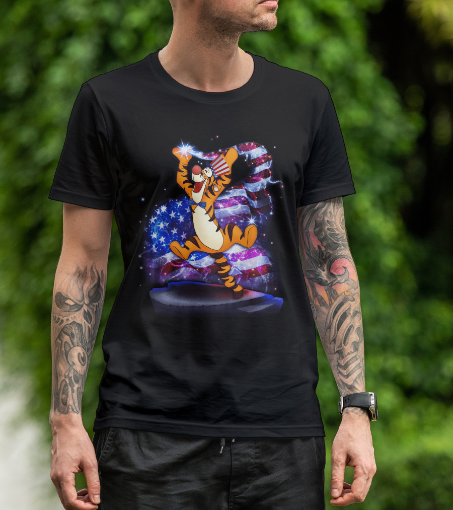 Tigger Bling Fourth Of July Celebration With Sparkling American Flag T-Shirt