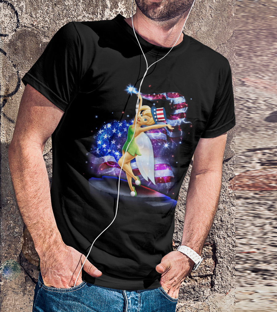 Tinkerbell Bling July Patriotic Sparkle With American Flag And Stars T-Shirt