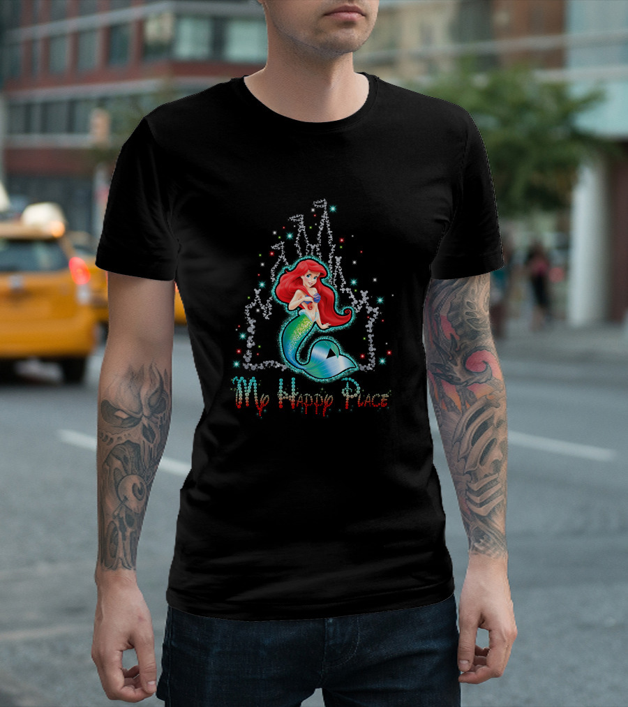 Ariel My Happy Place Disney Princess Castle Sparkle T-Shirt