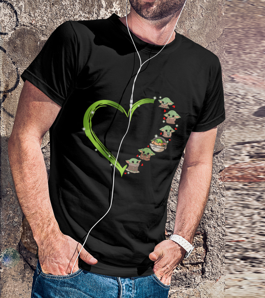 Baby Yoda Love Heart Shape Grogu Mandalorian Cute Green Jedi T-Shirt