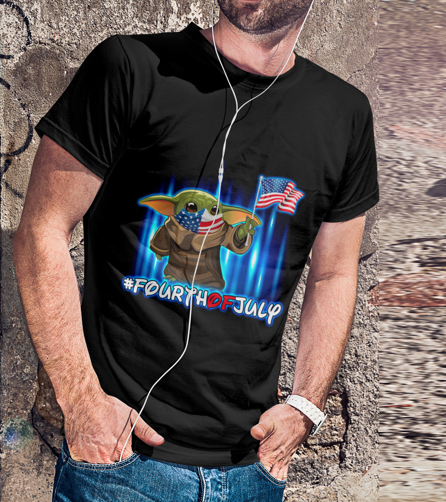 FOURTHOFJULY Baby Yoda With American Flag T-Shirt