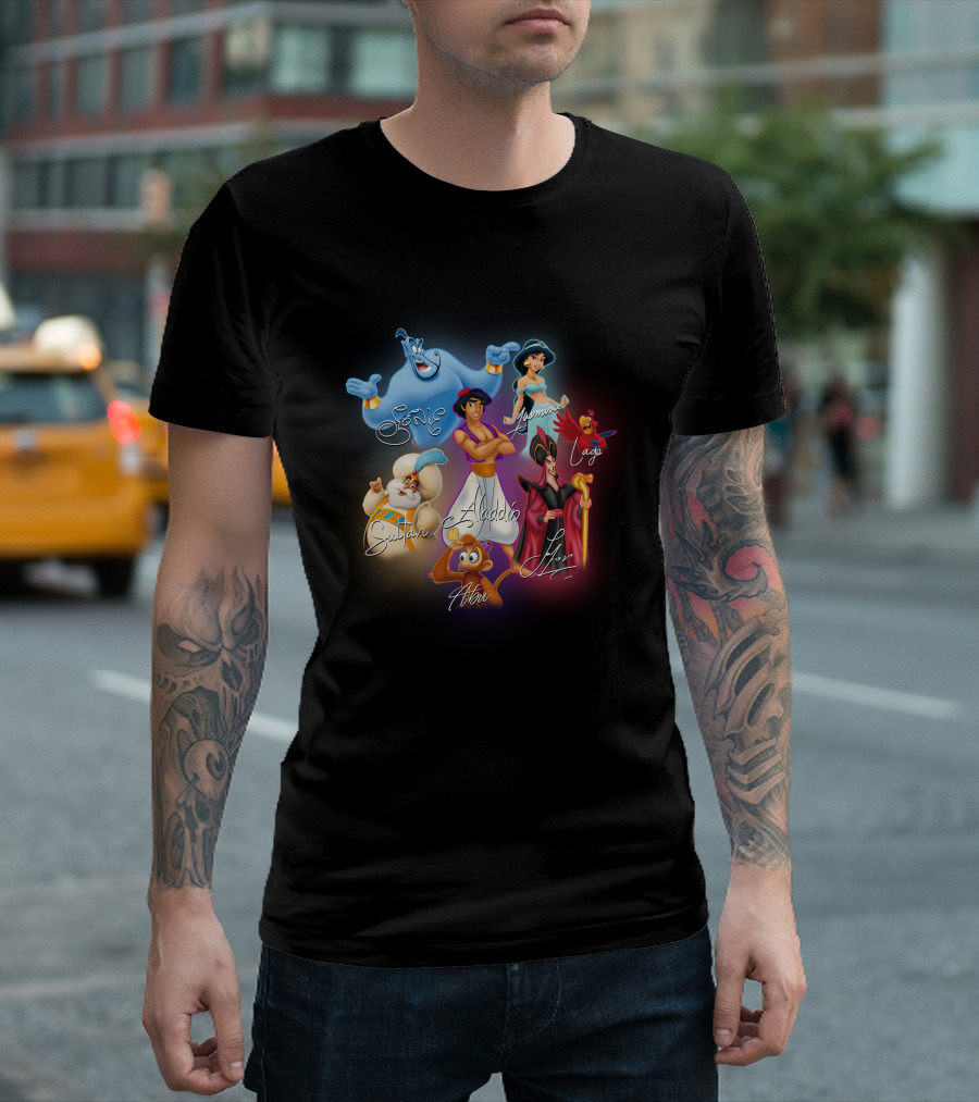 Aladdin Jasmine Genie Jafar Iago Sultan Abu Signatures T-Shirt