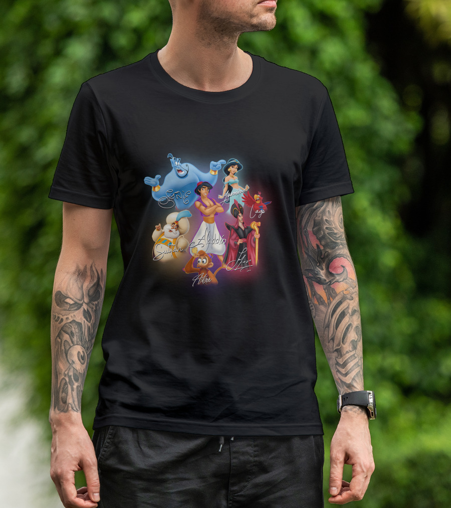 Aladdin Jasmine Genie Jafar Iago Sultan Abu Signatures T-Shirt