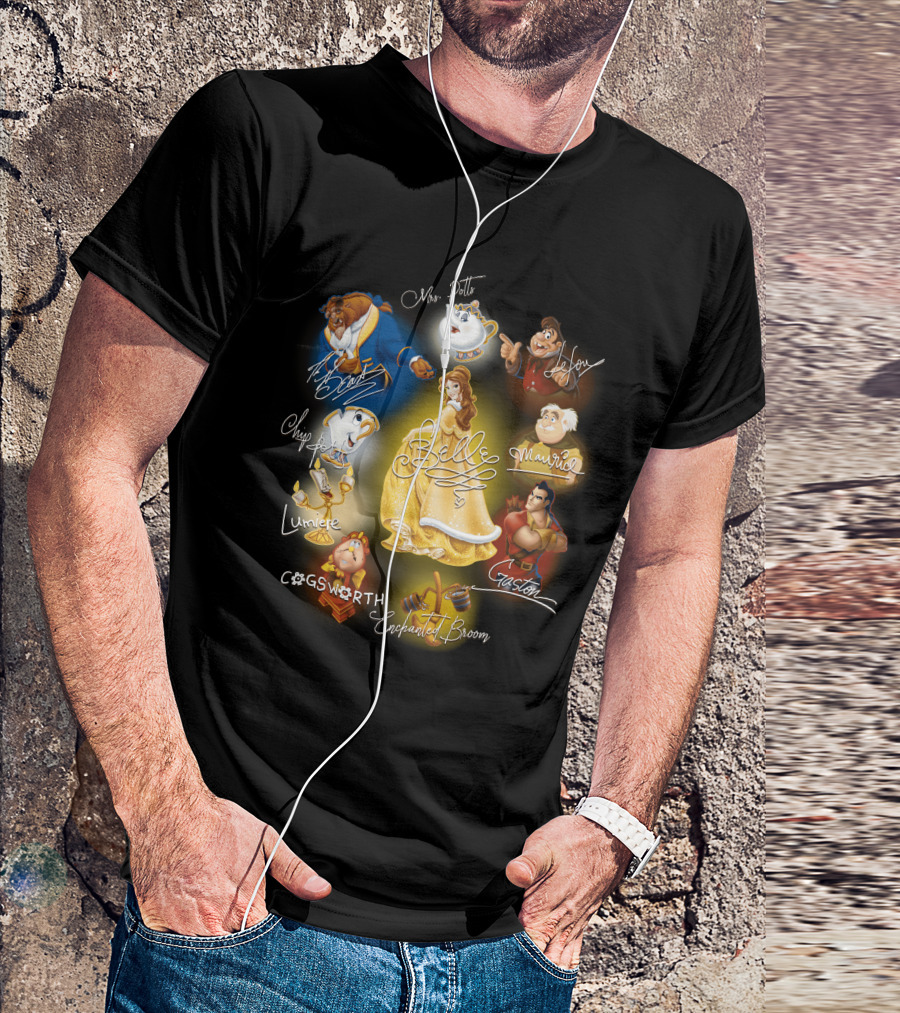 Belle Beast Mrs. Potts Chip Lumiere Cogsworth Enchanted Broom Gaston Maurice Lefou T-Shirt