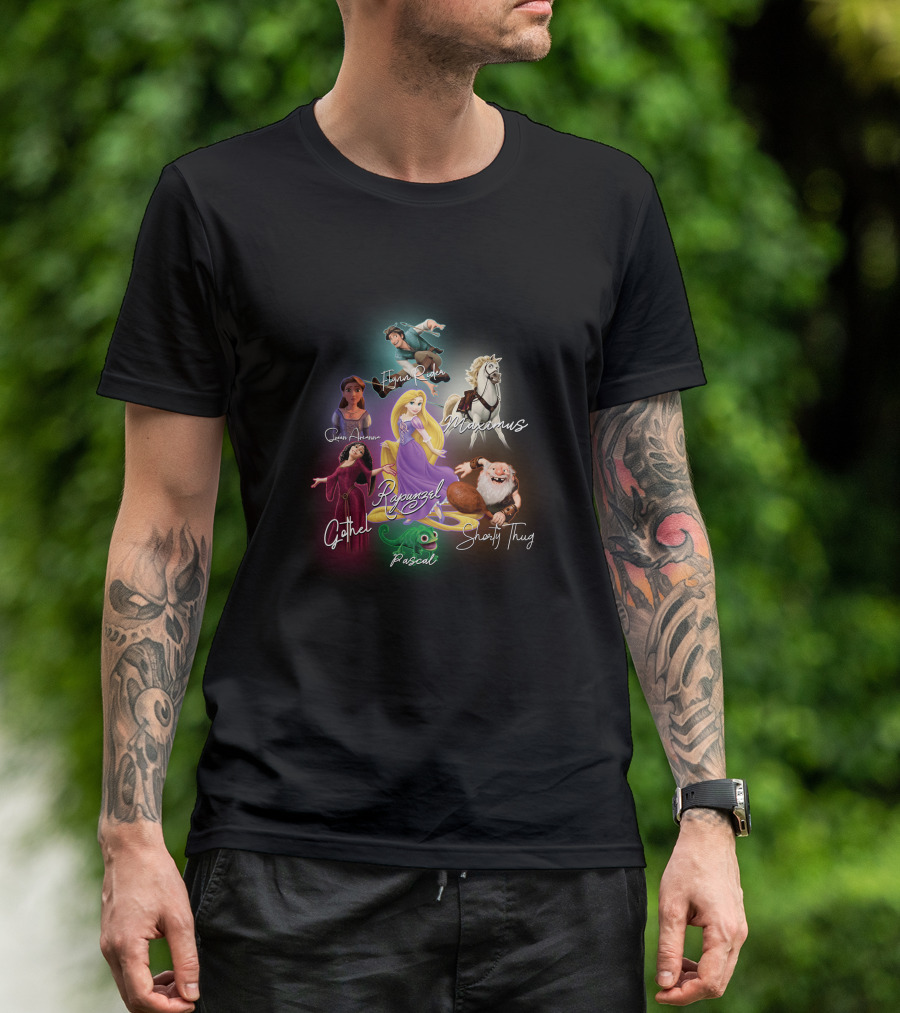 Rapunzel Flynn Rider Maximus Pascal Mother Gothel Captain Of The Guard Shorty Thug Disney Tangle Signature T-Shirt