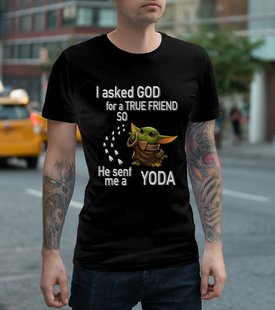 I Asked God for a True Friend So He Sent Me a Yoda with Baby Character T-Shirt
