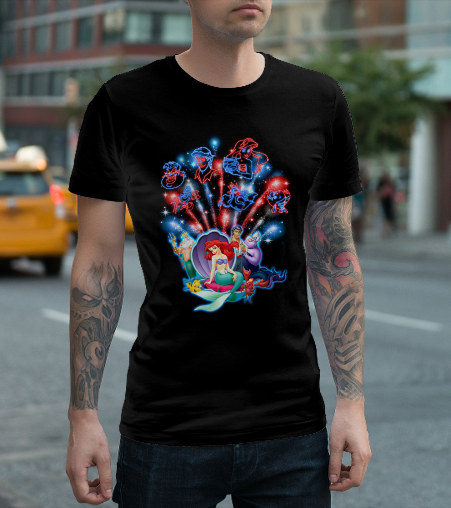 Ariel Firework Little Mermaid Characters Illuminated T-Shirt