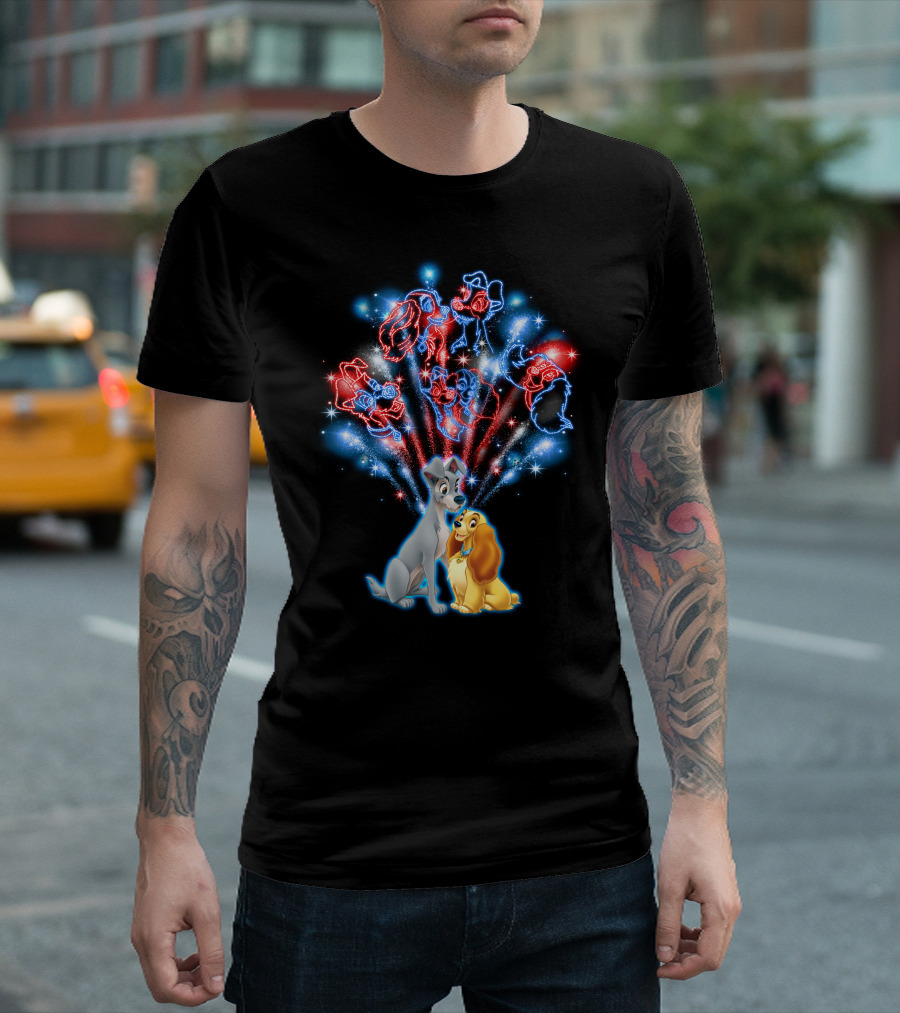 Lady and the Tramp Disney Fireworks Featuring Mickey Minnie Goofy Donald T-Shirt