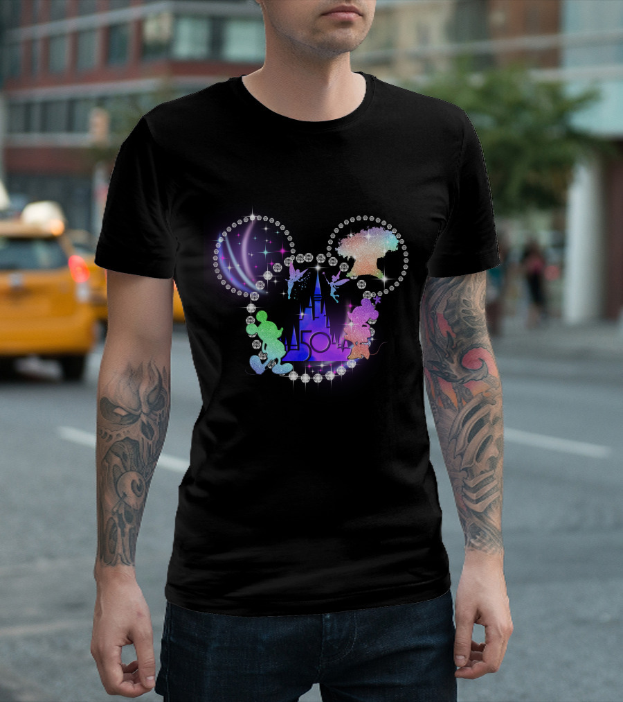 Mickey Minnie 50th Anniversary Walt Disney Castle Silhouette with Tinker Bell and Chip n Dale T-Shirt