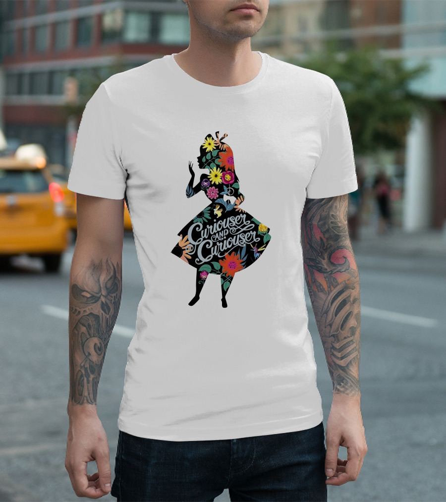 Curiouser and Curiouser Alice Silhouette with Colorful Floral T-Shirt