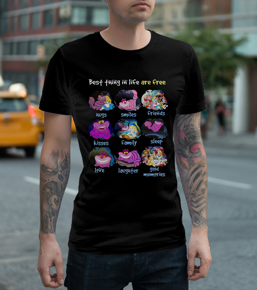 Best Thing In Life Are Free Hugs Smiles Friends Kisses Family Sleep Love Laughter Good Memories T-Shirt