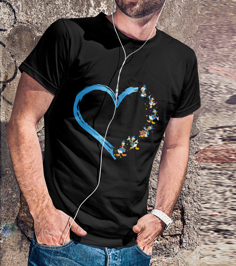 Donald Heart Blue Brushstroke Character Sequence T-Shirt