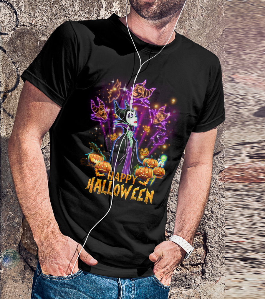 Happy Halloween Maleficent Pumpkin Fireworks T-Shirt