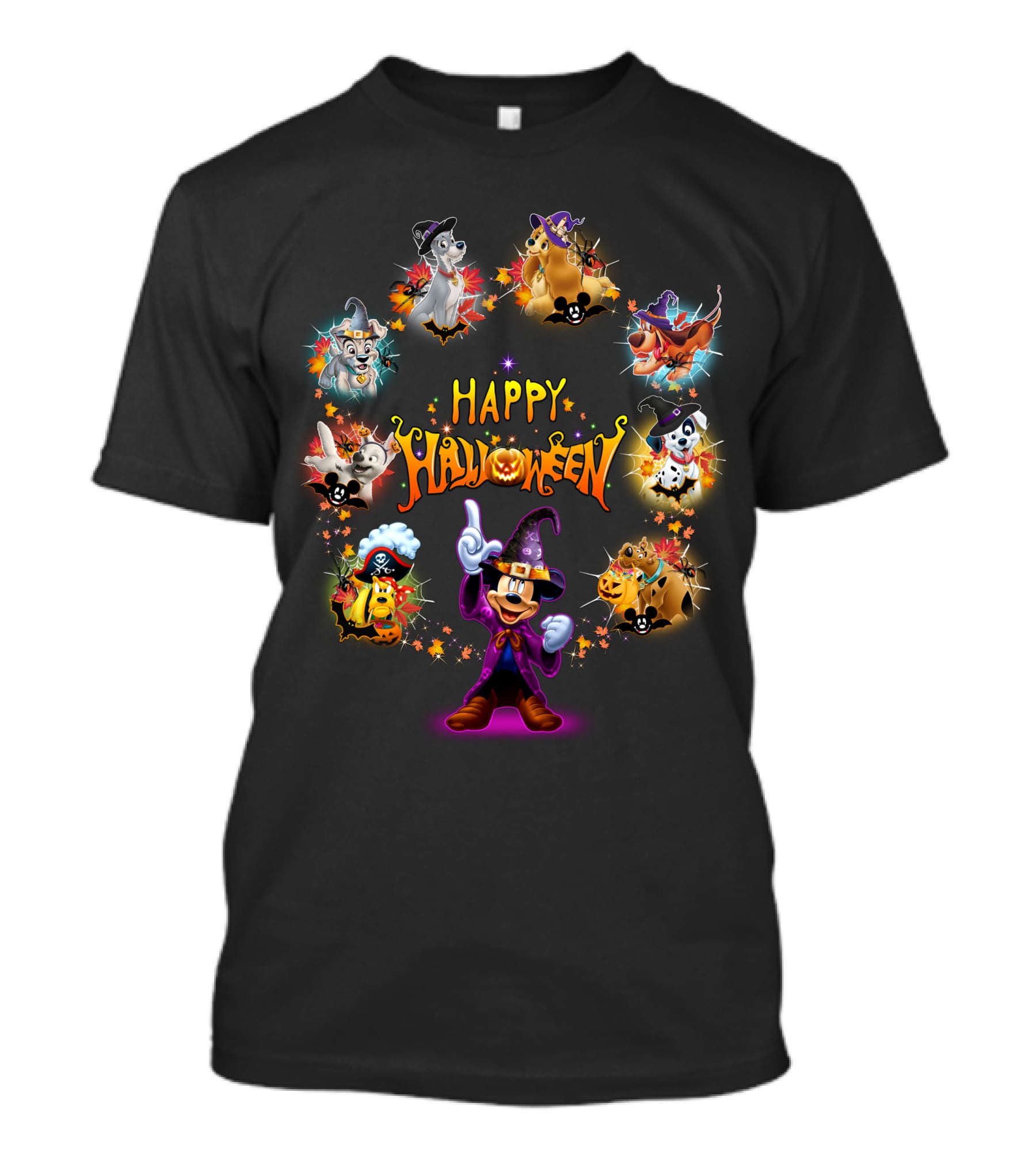Disney Dogs Happy Halloween Party Featuring Iconic Characters And Festive Magic T-Shirt