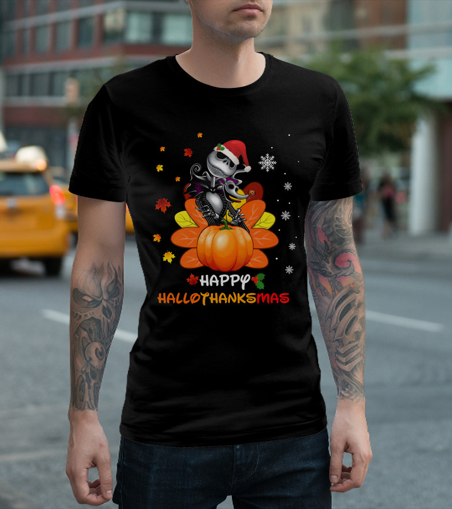 Happy Jack Hallothankmas Pumpkin Santa Skeleton T-Shirt