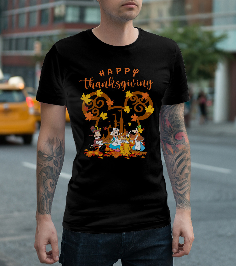 Happy Thanksgiving Mickey and Friends Disneyland Castle T-Shirt
