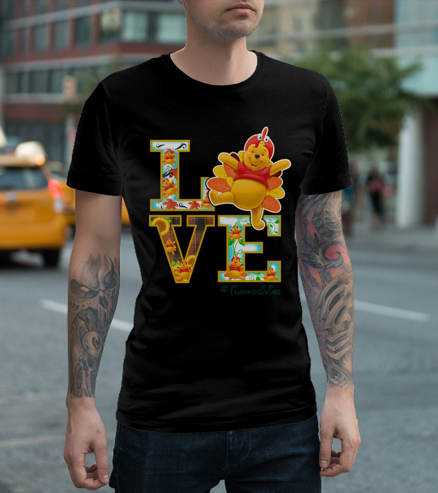 LOVE Pooh Thanksgiving Holiday Turkey Costume Leaves T-Shirt