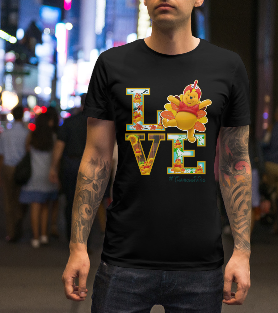 LOVE Pooh Thanksgiving Holiday Turkey Costume Leaves T-Shirt