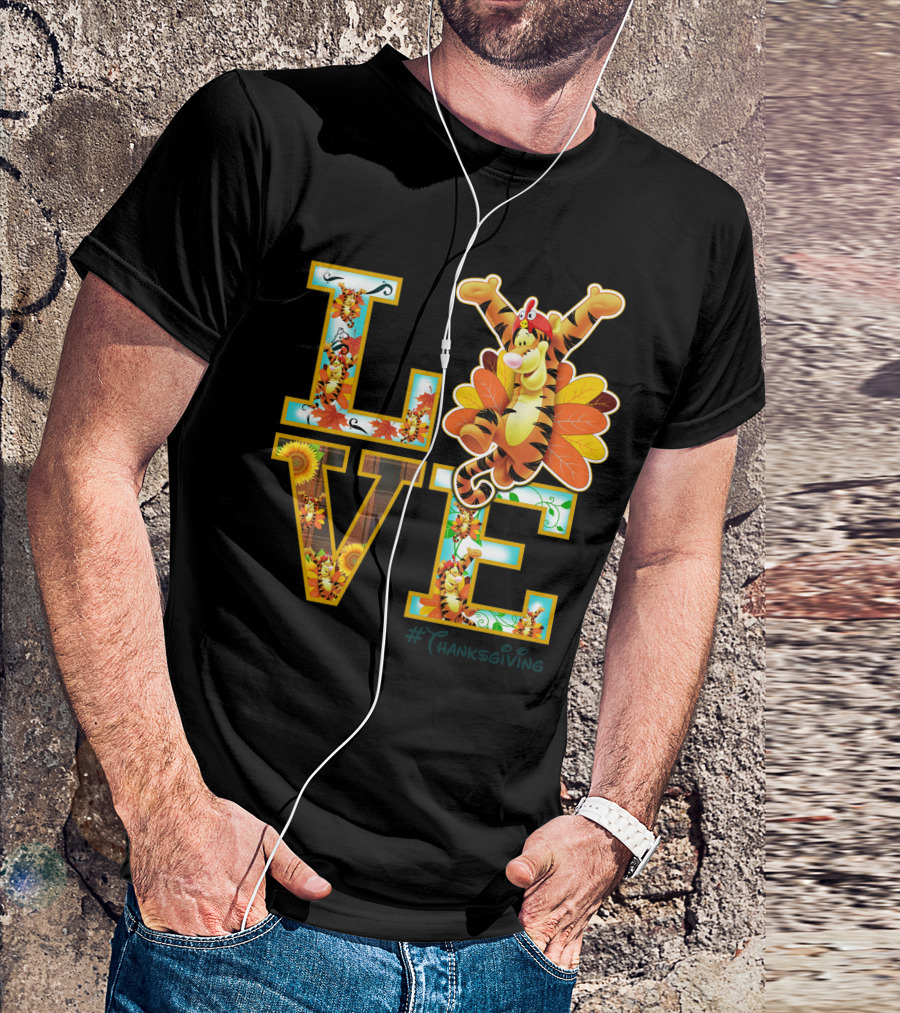 LOVE Tigger Thanksgiving Celebration Typography T-Shirt