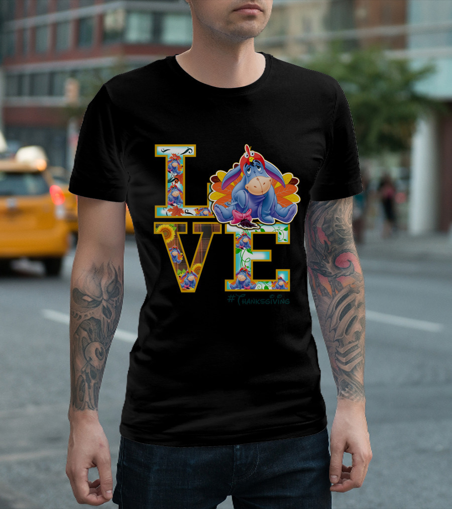 Eeyore Thanksgiving Love Autumn Leaves Sunflowers Turkey Hat T-Shirt
