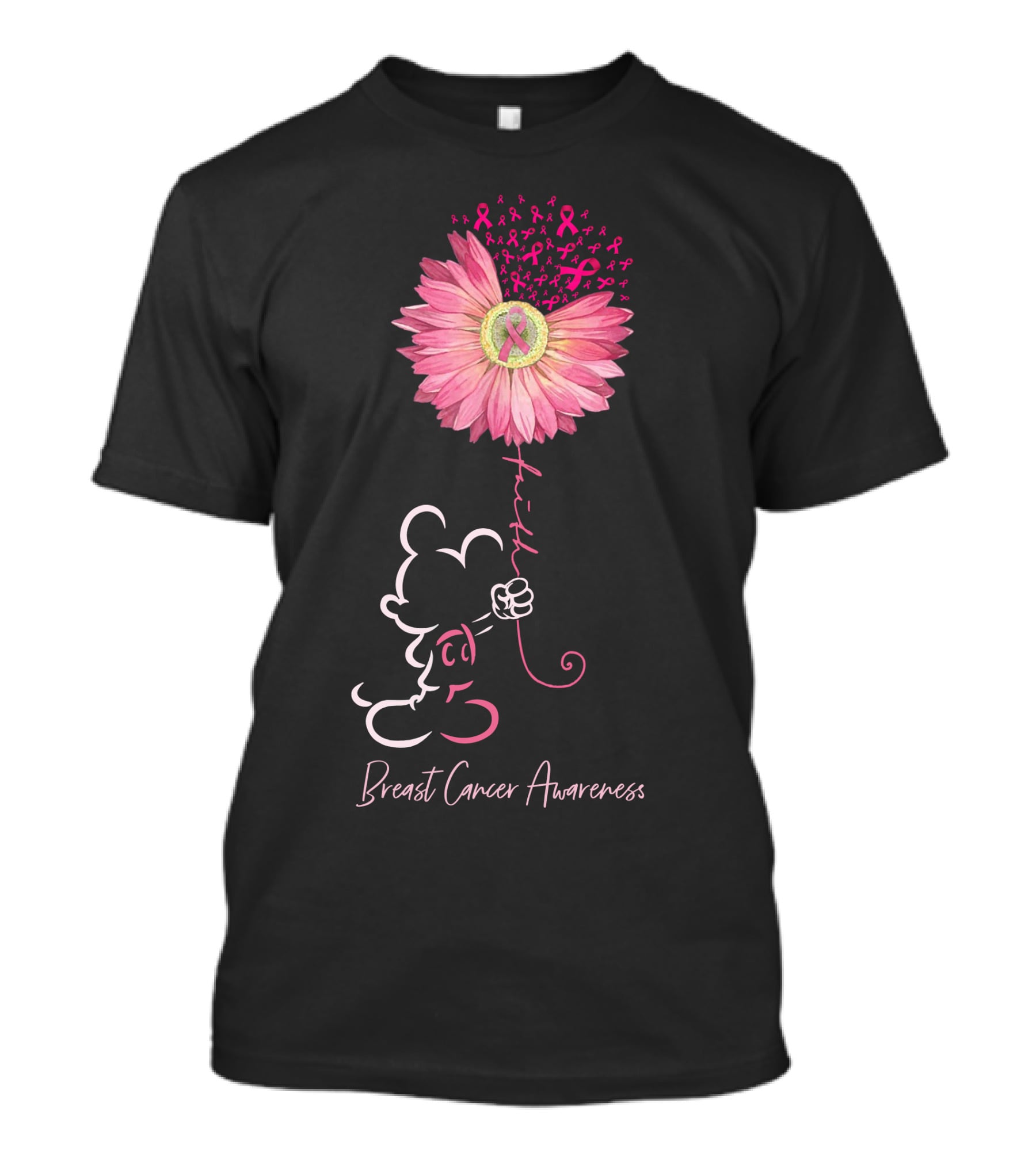 Breast Cancer Awareness Pink Flower Ribbon T-Shirt
