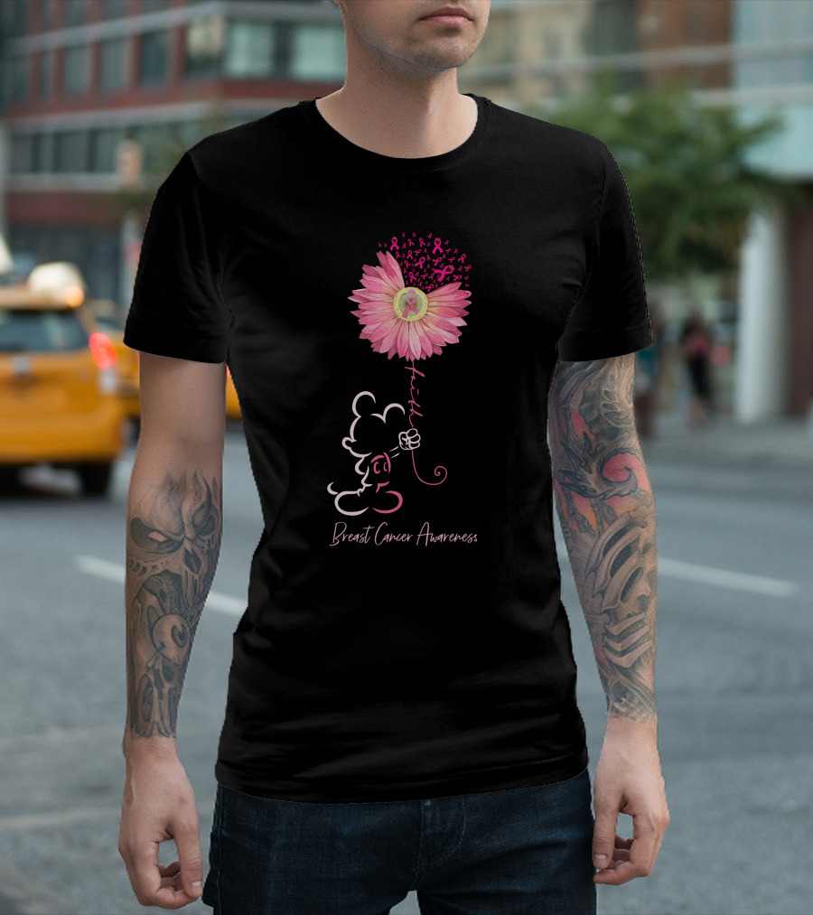 Breast Cancer Awareness Pink Flower Ribbon T-Shirt