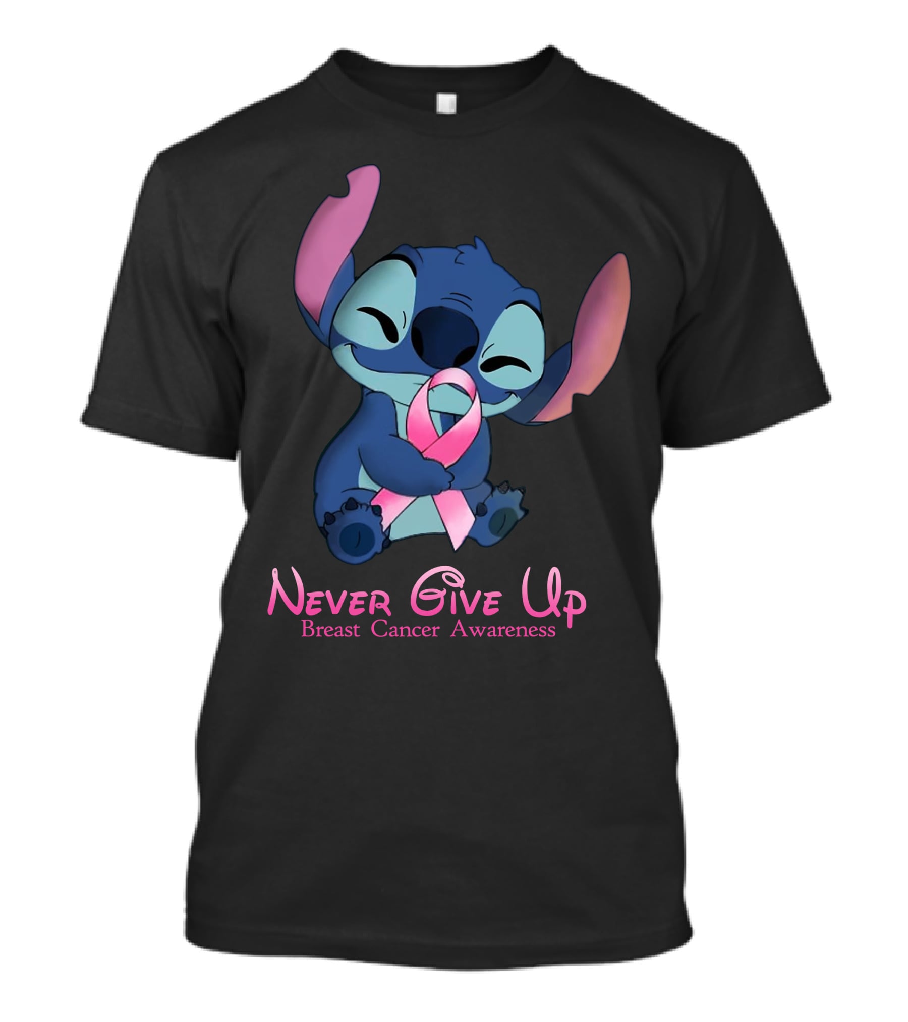 Never Give Up Breast Cancer Awareness Stitch Embrace T-Shirt