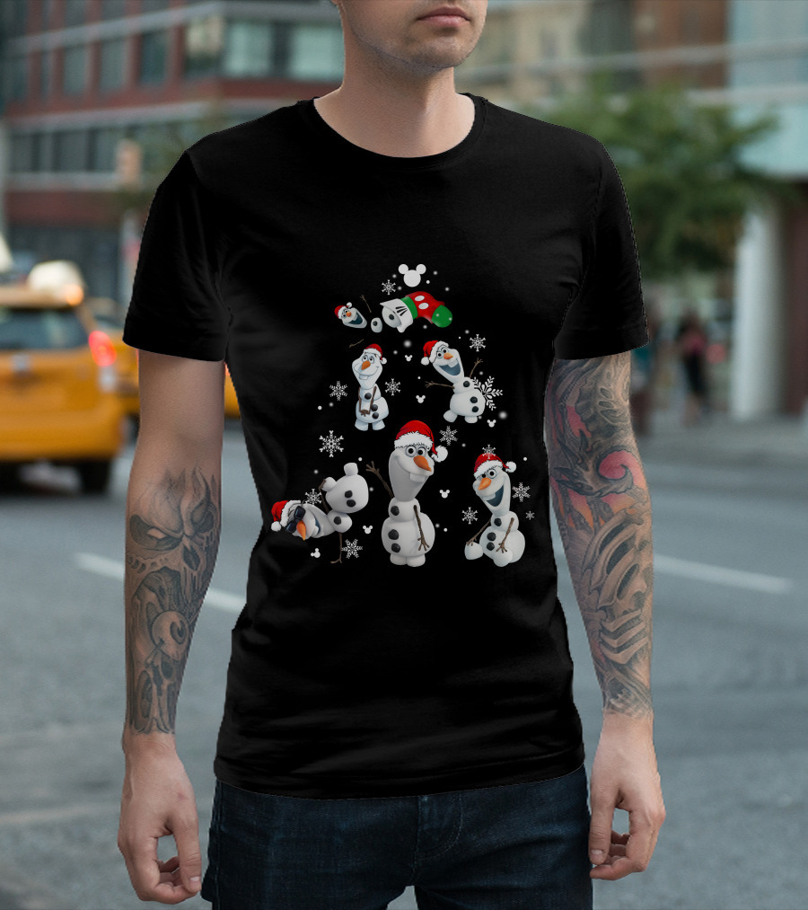 Olaf Snowman Christmas Disney Mickey Mouse Ears Santa Hat Snowflakes T-Shirt