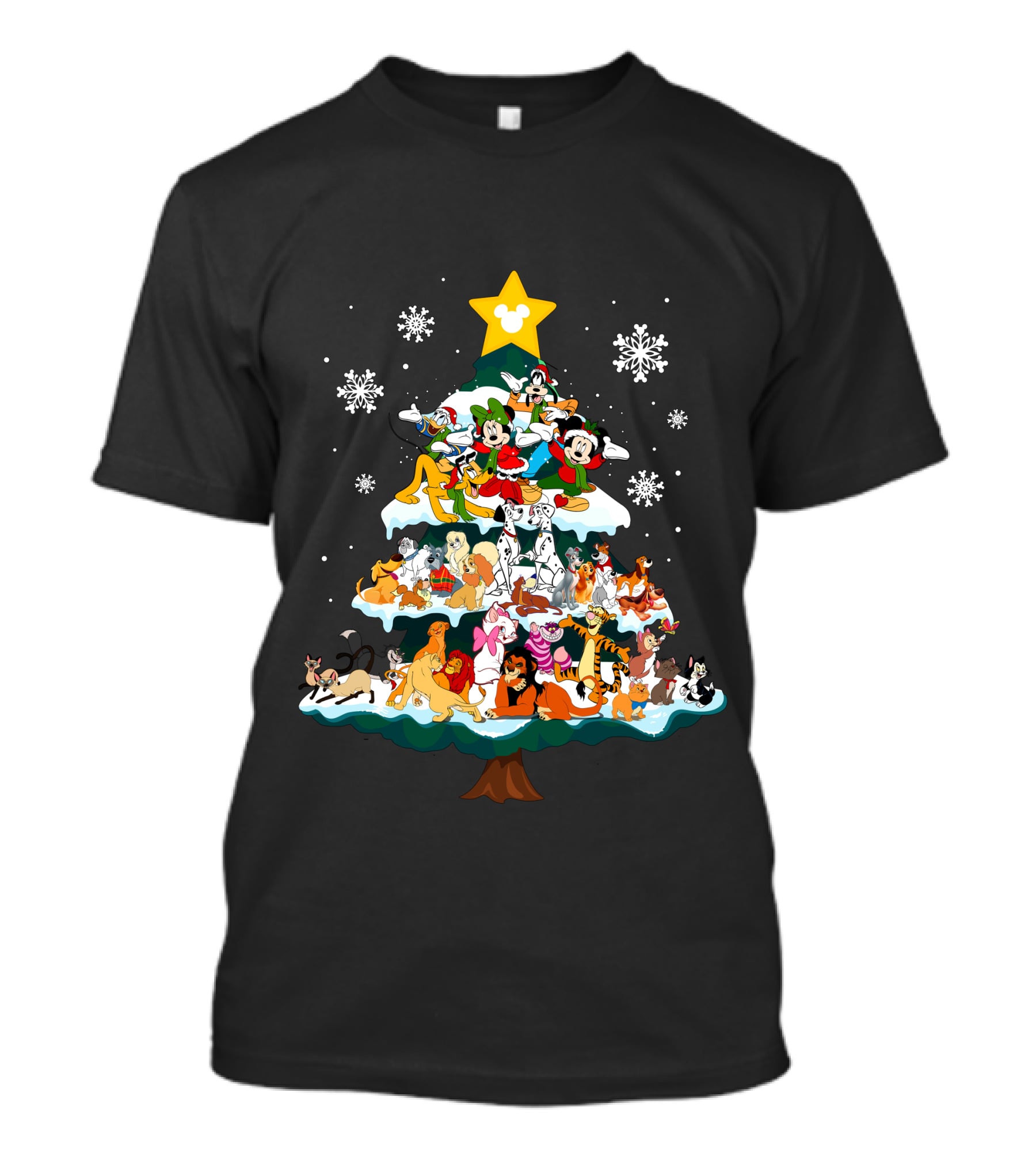 Disney Characters Christmas Tree Snowflakes T-Shirt