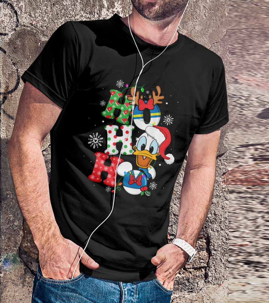 Donald Duck Ho Ho Ho Christmas Snowflakes Reindeer Antlers Santa Hat T-Shirt