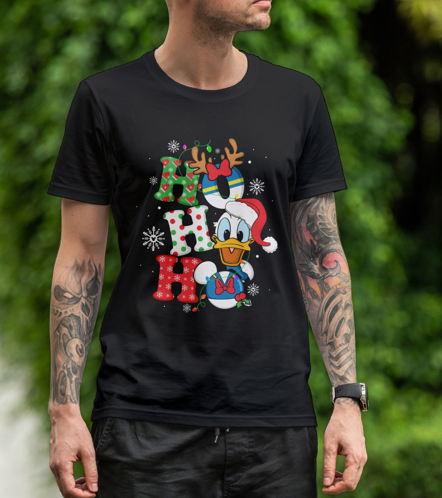 Donald Duck Ho Ho Ho Christmas Snowflakes Reindeer Antlers Santa Hat T-Shirt