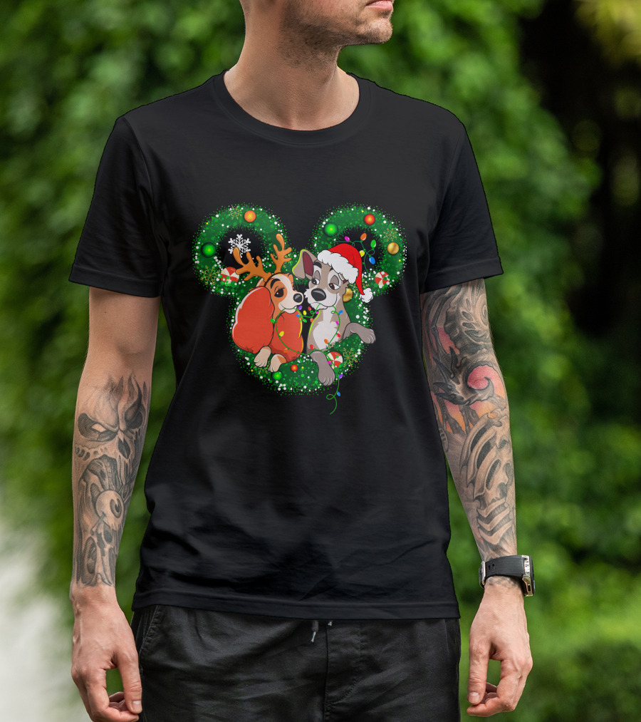 LD And TT Christmas Mickey Shape Candy Cane Lights Reindeer Hat T-Shirt