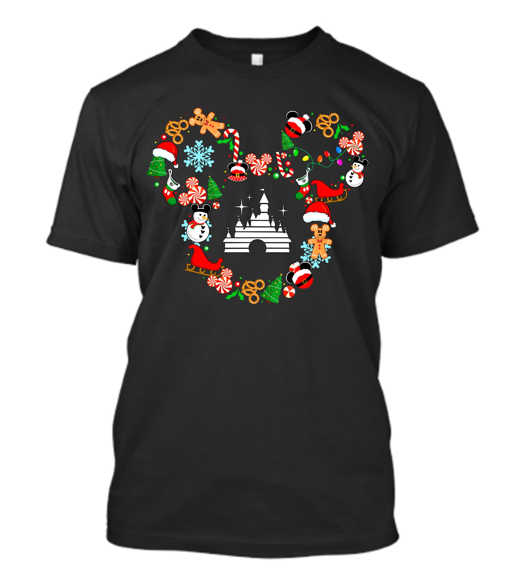 Disney Christmas Castle Mickey Head Holiday Icons T-Shirt
