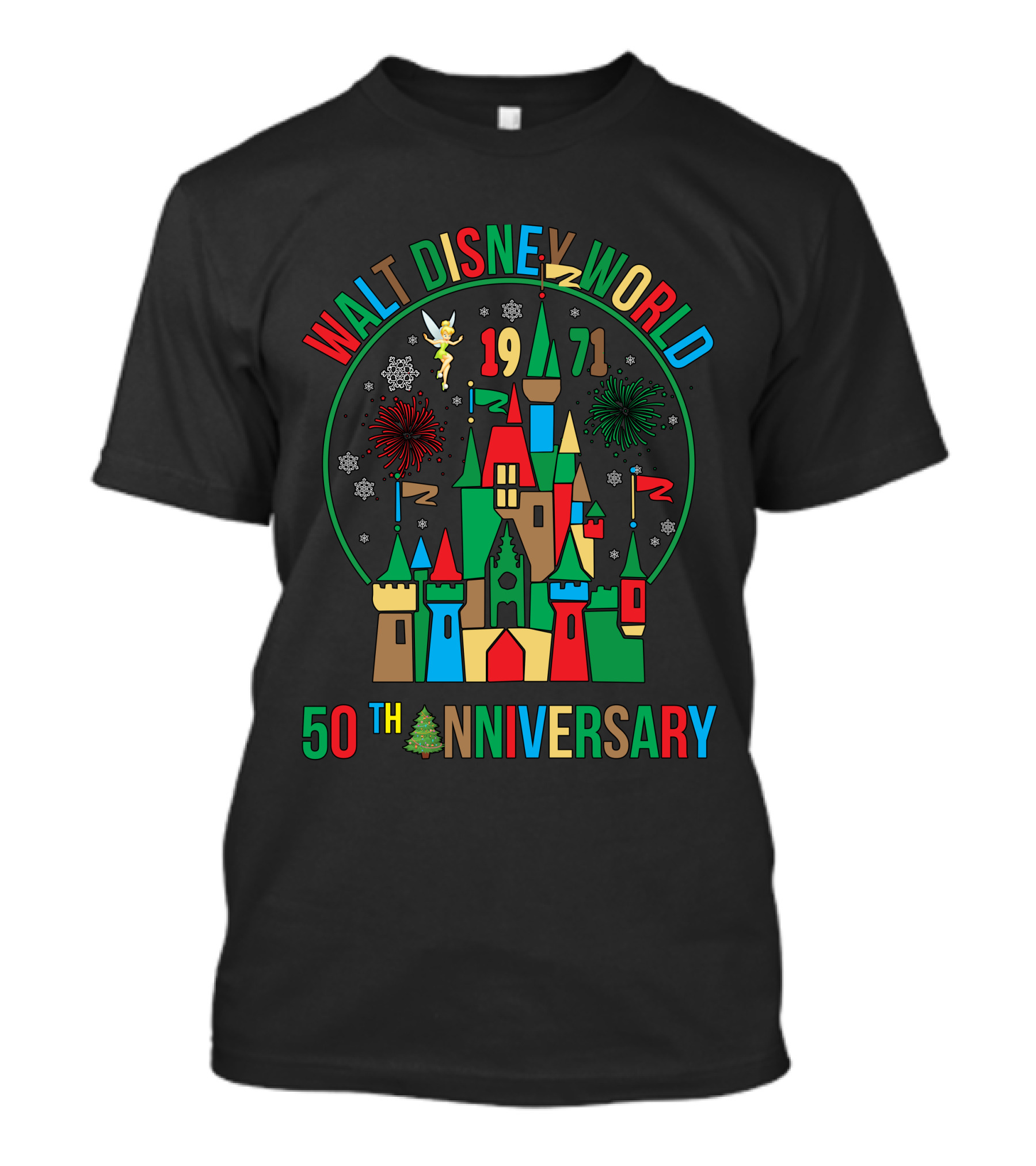 Walt Disney World 50th Anniversary 1971 Christmas Castle Fireworks T-Shirt
