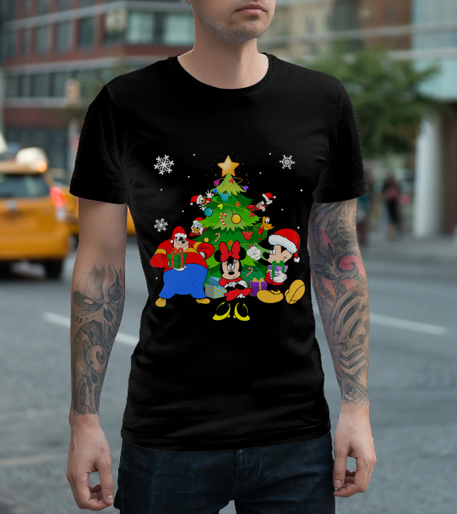 MK and Friends Christmas Tree Holiday Celebration with Gifts and Snowflakes T-Shirt