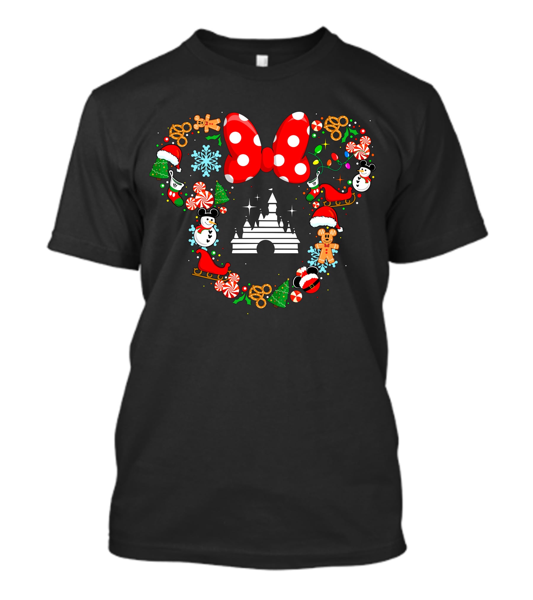 Mickey Icon Castle Christmas Bow Wreath Snowman Gingerbread T-Shirt