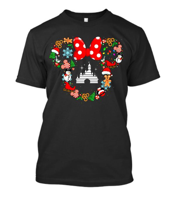 Mickey Icon Castle Christmas Bow Wreath Snowman Gingerbread T-Shirt