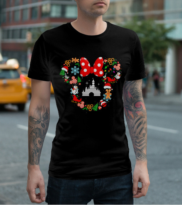 Mickey Icon Castle Christmas Bow Wreath Snowman Gingerbread T-Shirt