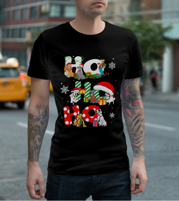 Ho Ho Ho Christmas Dogs And Snowflakes T-Shirt